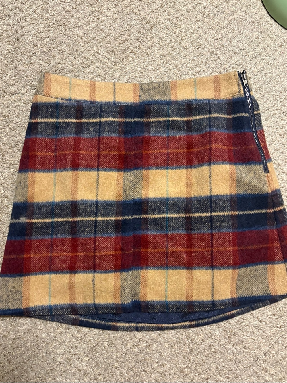 NWOT LULUS Plaid Mini Skirt in Mustard, Navy & Burgundy
